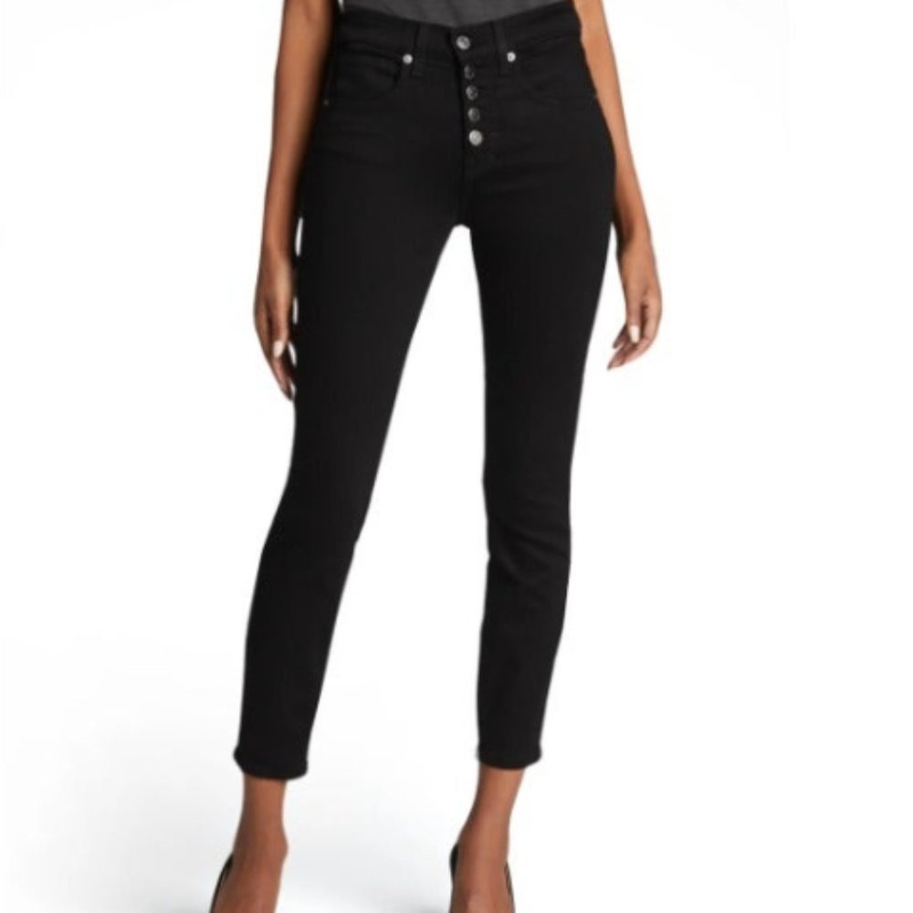 NWT Veronica Beard Debbie Skinny High Rise Crop Jean Black Onyx 24